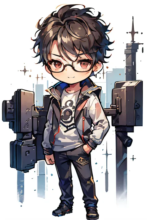 best quality, masterpiece, high resolution, (a boy: 2), (chibi: 1.6), {{fullbody}}, advanced digital chibi art, round glasses, s...