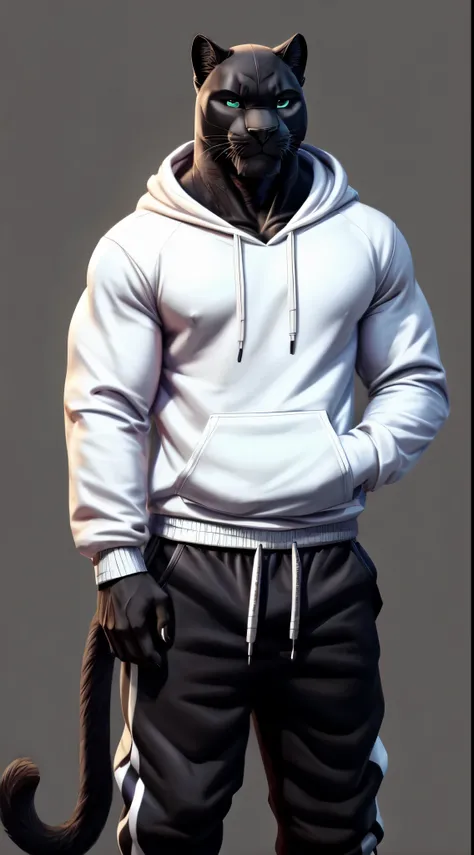 gigachad black panther in a hoodie and sweatpants