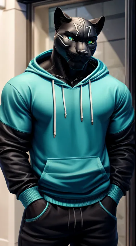 gigachad black panther in a hoodie