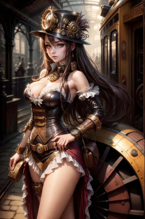 steampunk　beautiful a girl　animesque　locomotive