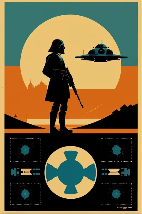 un primer plano de un cartel de un personaje de Star Wars, inspirado en Tom Whalen, inspirado en Tim Doyle, arte de la guerra de las galaxias, Arte digital de Star Wars, Star Wars Poster, por petros afshar, arte de la guerra de las galaxias deco, Estilo Tr...