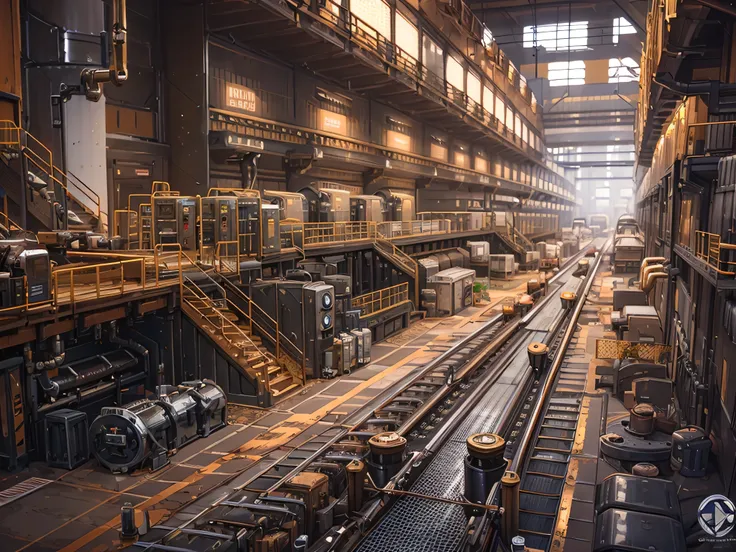 research base, sci-fi themes, mechanical design, sf, landscape, guardrail, huge machine shop, there are pictures of large indust...