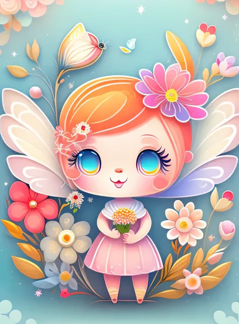 the colorida abstract of cute little fairy and flowers, (colorida,altamente detalhado,arte vetorial)