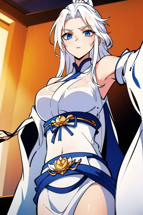 white hair,blue eyes,white taoist robe