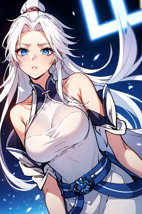 white hair,blue eyes,white taoist robe
