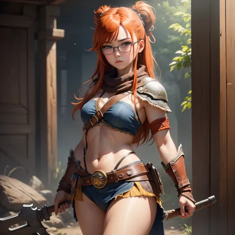 8k, masterpiece, best quality, realistic, higly detailed, cowboy shot, 1girl, solo, Itsuki Nakano, serious looking girl, medium-length hair, expressive ahoge, reddish-orange hair colour, a pair of star-shaped hairpins near both of her eyes, dark blue eyes,...