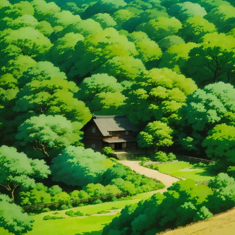 and soul、background art、beautiful scenery、god々々Shikai、Natural objects、studio ghibli style、You can feel the feel of the brush、countryside scenery