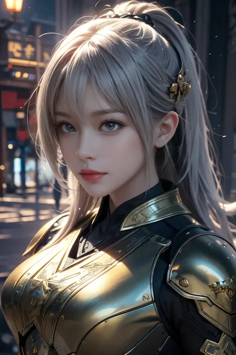 Game art，The best picture quality，Highest resolution，8K，(A bust photograph)，(Portrait:1.5)，(Head close-up)，(Rule of thirds)，Unreal Engine 5 rendering works， (The Girl of the Future)，(Female Warrior)， 
20岁少女，An eye rich in detail，(Big breasts)，优雅高贵，冷漠，勇敢的，
...