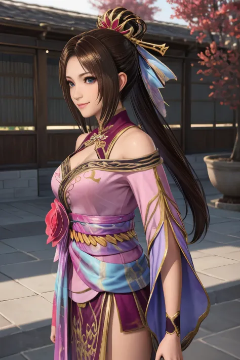 diaochan from sangoku musou 8,masterpiece、1 cute girl、17 year old high school student、smile,fine eyes、puffy eyes、bright outdoors...