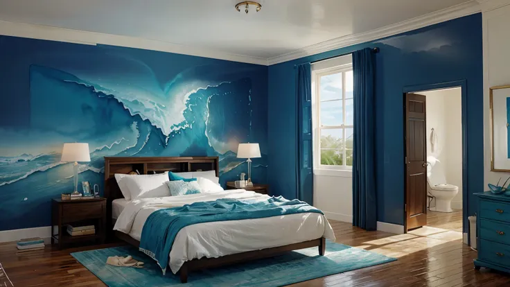 watercolor bedroom_melting_into_the_ocean_0, ultra realist , splash art