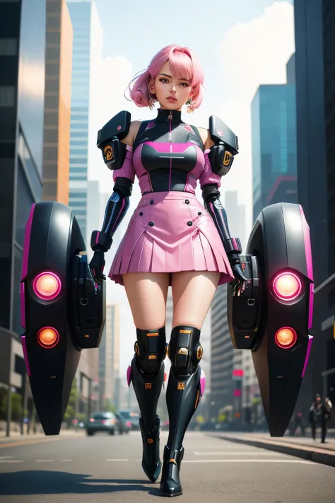 In the futuristic world of 20001, a beautifully crafted mecha roams the streets, its sleek black frame glistening under the high-resolution official art illumination. The mecha is piloted by a chic and intelligent woman named Masterpiece, known for her bes...