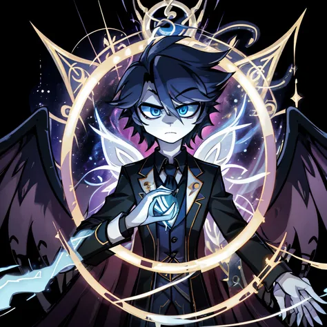 in the realm of hazbin hotel, a captivating male archangel emerges, drawing inspiration from castiel of supernatural. with an ai...