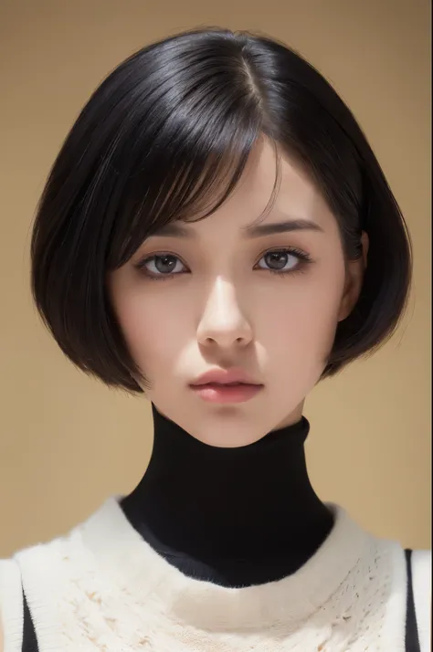 (Masseter muscle film:1.3)、(8k、Realism、original photography、top quality: 1.4)、(1 girl in)、very beautiful face、(very real face)、(A black-haired one、short hair:1.3)、very nice hairstyle、Very real eyes、very nice details、（Very realistic skin）、The skin is very b...