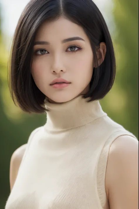 (Masseter muscle film:1.3)、(8k、Realism、original photography、top quality: 1.4)、(1 girl in)、very beautiful face、(very real face)、(A black-haired one、short hair:1.3)、very nice hairstyle、Very real eyes、very nice details、（Very realistic skin）、The skin is very b...