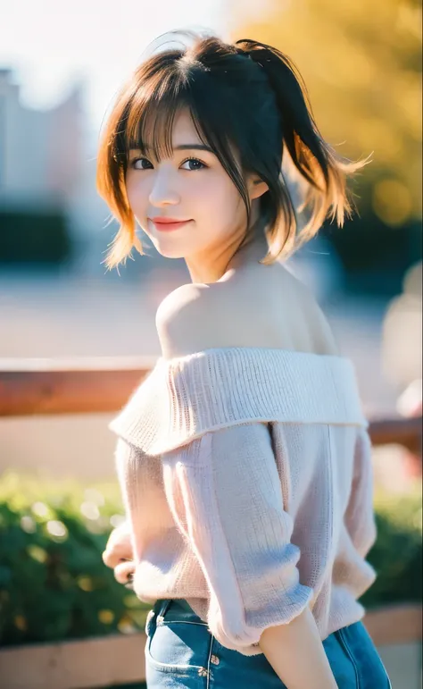 1girl, (looking at viewer),  (bokeh:1.1), closed mouth,light smile, realistic, off shoulder,
pants, skyline,
best quality, (photorealistic:1.4), ultra highres, llfMasami Nagasawa