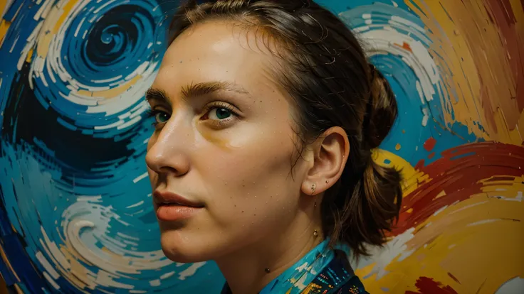 A portrait painted in the style of Van Gogh, capturing the swirling brushstrokes and vibrant colors characteristic of his work.