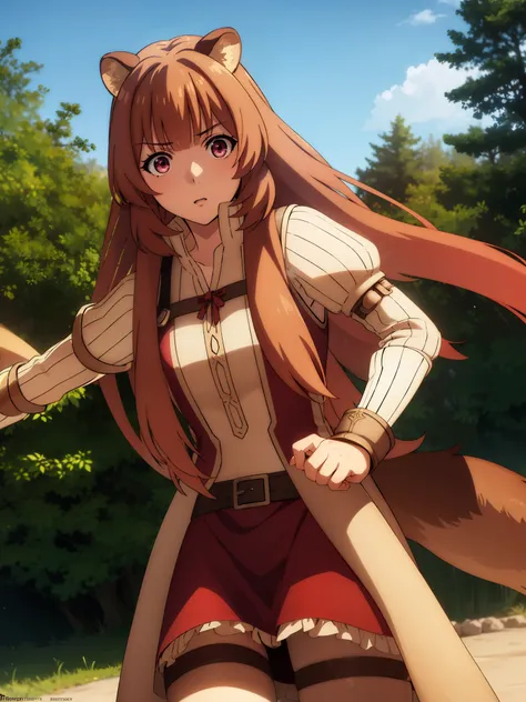 raphtalia, raphtalia, animal ears, brown hair, long hair, raccoon ears, raccoon girl, raccoon tail, (red eyes:1.5), tail,
break ...