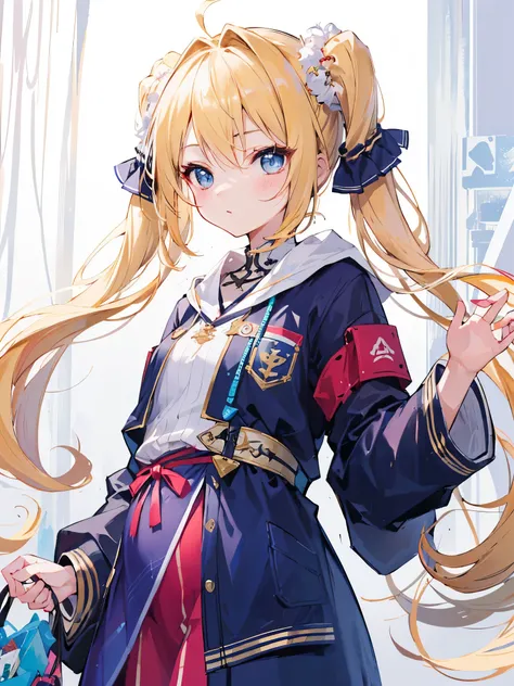 masterpiece, best quality,((1girl,solo))、
pregnant junior high school girl、
blonde-hair-twintail-hair、powerful blue eyes、
Scrunchie decoration on hair、
slender、lanky、leggy、
matanity clothes girl, matanity clothes terms (outerwear, tops, bottoms, accessorie...