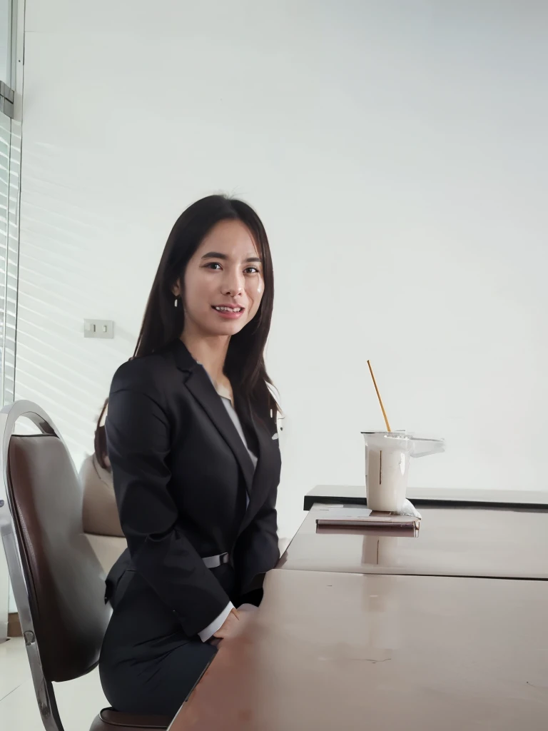 A white inner shirt covered by a cream-colored suit, suitable for women working in an office setting.