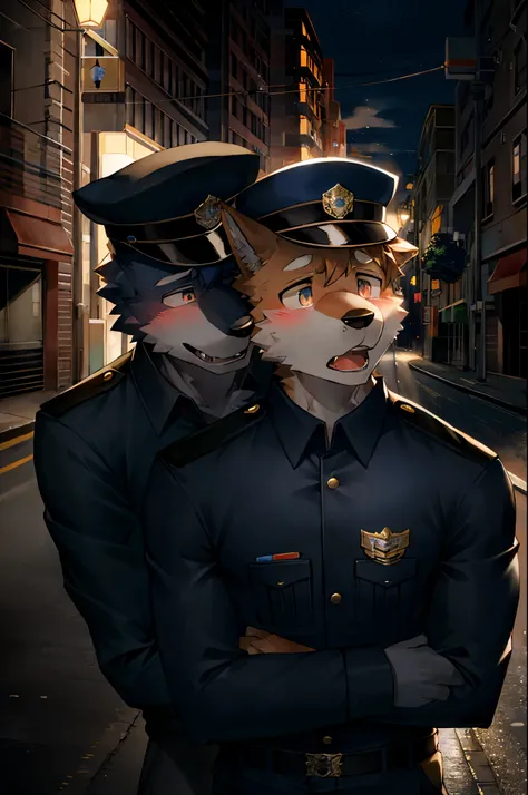 top quality, best quality, highres, masterpiece, super high resolution, detailed background, street, gasping for air(super handsome boys, dog)police officer, swat, police uniform, 6+boys, 6+girls, absurdres(highly detailed beautiful face and eyes)perfect a...