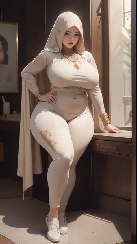 ((best quality)), ((masterpiece)), (detailed), perfect face, araffe woman thick and thight long pants posing for a picture, curvy model,, curvy hourglass figure, sexy longest hand t-shirt, thicc, beautiful full body shot, soft curvy shape, in a longest han...