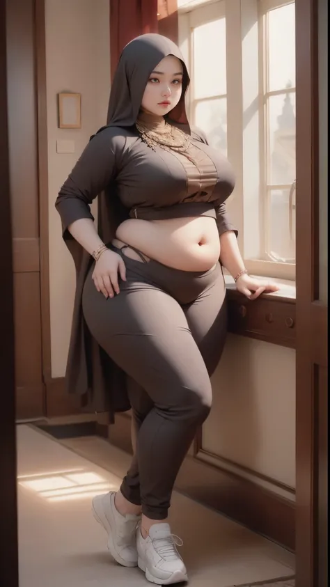 ((best quality)), ((masterpiece)), (detailed), perfect face, araffe woman thick and thight long pants posing for a picture, curvy model,, curvy hourglass figure, sexy longest hand t-shirt, thicc, beautiful full body shot, soft curvy shape, in a longest han...