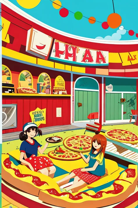 Pizza Party　poster　An illustration　cute　manga　comical