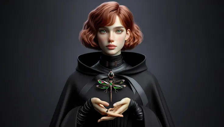 there is a woman in a cape holding a dragonfly, 3 d render character art 8 k, hyperdetailed fantasy character, portrait of a young witch girl, dark witch character, portrait of a young witch, attractive androgynous humanoid, realistic fantasy render, portr...