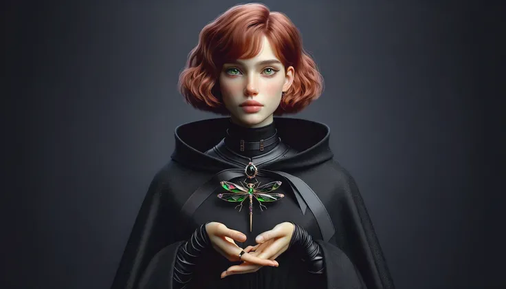 there is a woman in a cape holding a dragonfly, 3 d render character art 8 k, hyperdetailed fantasy character, portrait of a young witch girl, dark witch character, portrait of a young witch, attractive androgynous humanoid, realistic fantasy render, portr...