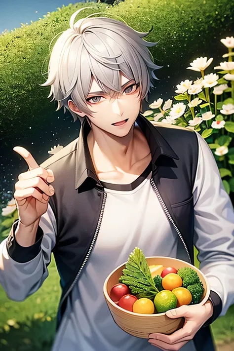 Herbivore man、shirt is out、a handsome guy、２６About age、gray hair