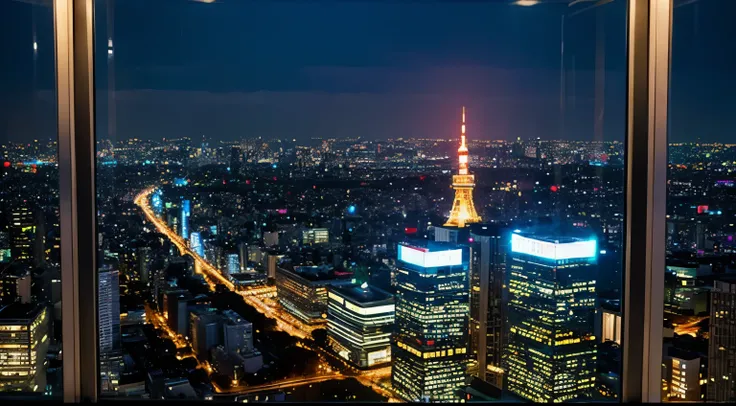 Around Tokyo Tower　night view　citypop fantasy　high quality