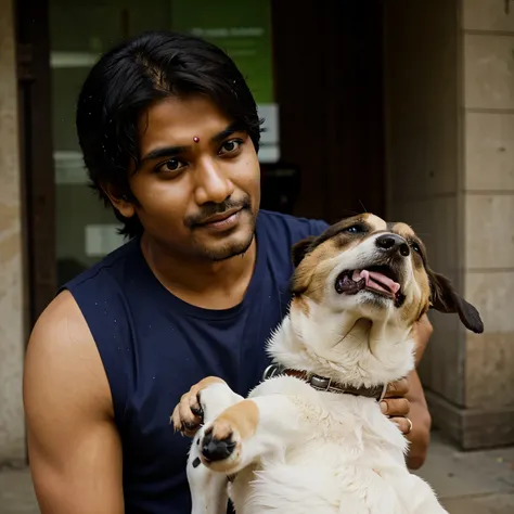 indian man eating dog