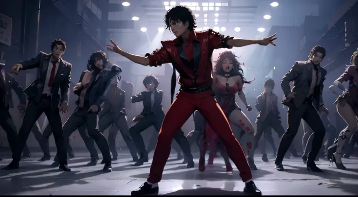 mjthriller dancing surrouded by zombies, dancing king of pop, epic