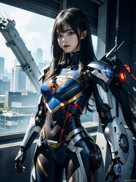 rough skin, Super detailed, advanced details, high quality, 最high quality, High resolution, 1080P, hard disk, beautiful,(super girl),beautifulサイボーグの女性,Mecha cyborg girl,battle mode,Mecha body girl,彼女はsuper girlのメカを着ています,full body photo