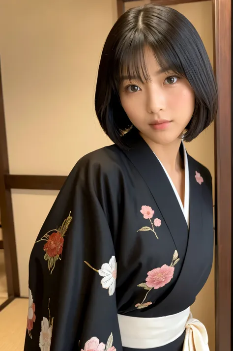 Best-quality, Masterpiece, Ultra-High-Resolution, (Photorealistic:1.4), Raw-Photo, Extremely-Details, Perfect-Anatomy, 1girl, 18-years-old, the most famous Japanese actress, cowboy-shot, upturned hip, looking at viewer, in Japanese-style room, wearing luxu...