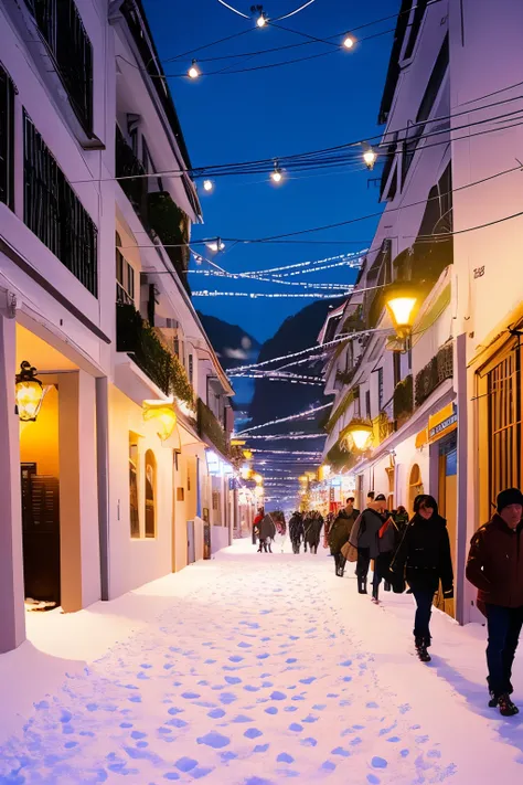 A breathtaking color photograph of Rio de Janeiro encapsulated in a rare and magical snowfall. Snowflakes blanket the iconic landscapes, transforming the city into a winter wonderland, reminiscent of a White Sugar Christmas. Long exposure captures the uniq...