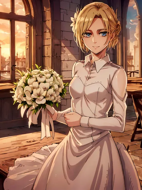 ((highest quality)), ((table top)), very detailed, 8k, ( woman), annie aot,alone, uniform, very detailed顔, dramatic lighting, bi...