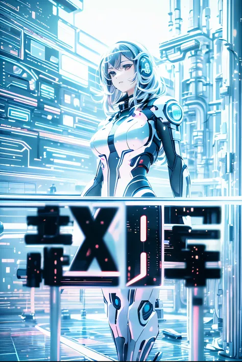(number art,Cyberpunk, Dreamy Glow),1 Transparent cute girl, Transparent mecha, Exquisite Helmet:1.2, glowing goggles:1.2,Computer, monitor, monitor, illuminated button,Metal signs, gears, wires, cables, sparks, (3d sculpture,rendering by octane,volumettic...