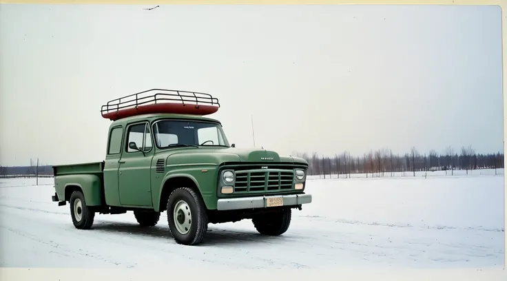  truck with a roof rack, moskvich, old color photo,