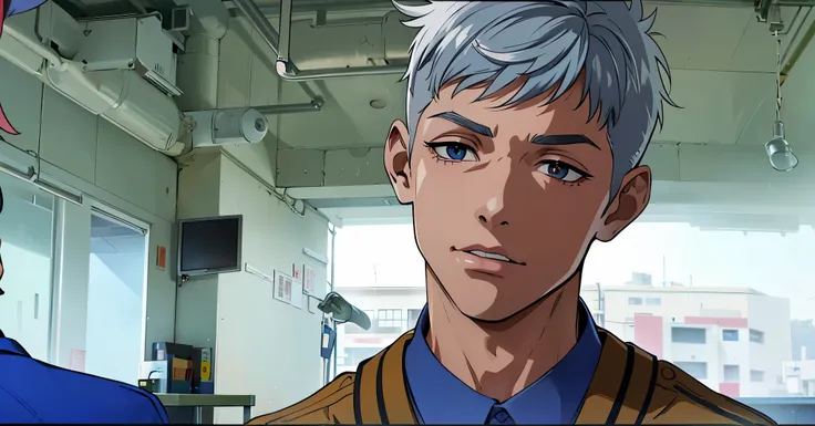 There is a young man of 18 years old with silver hair, a scar on his face. (usar el mismo chico, usar este mismo personaje pero en diferentes posiciones habla grita se mueve se enfurese diferentes poses diferentes movimientos  mueve la cabeza habla grita a...