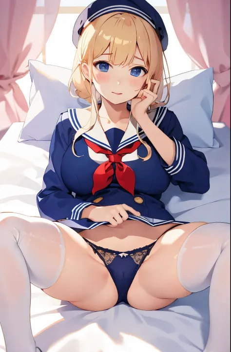 wearing sailor uniform, lace panties, nice breasts