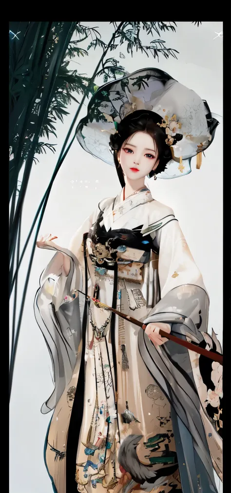 One is wearing a skirt、wearing a hat、Woman with crutches, palace ， a girl in Hanfu, guweiz style artwork, Beautiful rendering of the Tang Dynasty, Inspired by Lan Ying, guweiz, Inspired by Qiu Ying, ((beautiful fantasy queen)), Ancient Chinese princess, Ha...