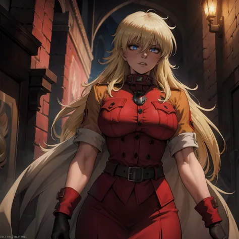 seras,hellsing,detailed face,long blonde hair,breasts,large breasts,breast focus,beautiful detailed eyes,full lips,porcelain ski...