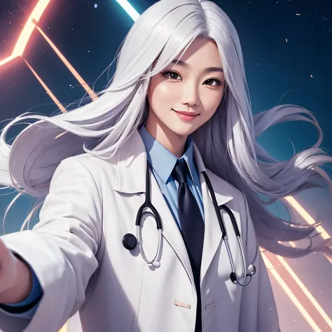 ((HD)), ((animation)), ((doctor)), ((beautiful)), ((long hair)), ((asian)), ((smilling)), ((white coat)), ((superhero))