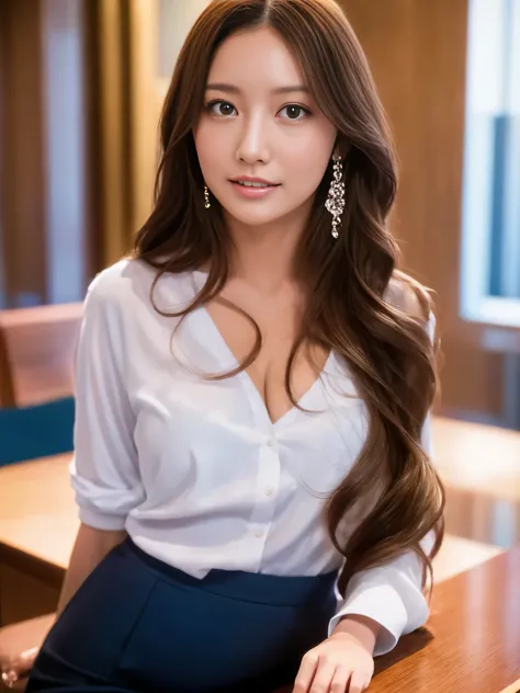 - [ ] Photorealistic:1.37, masutepiece, Best Quality, Raw photo, absurderes, nffsw, 1girl in, Wavy Hair, Brown hair, Seductive , Looking at Viewer, In the large conference room of the office in the Hightower office building in Tokyo ,Tokyo Tower,intricate ...