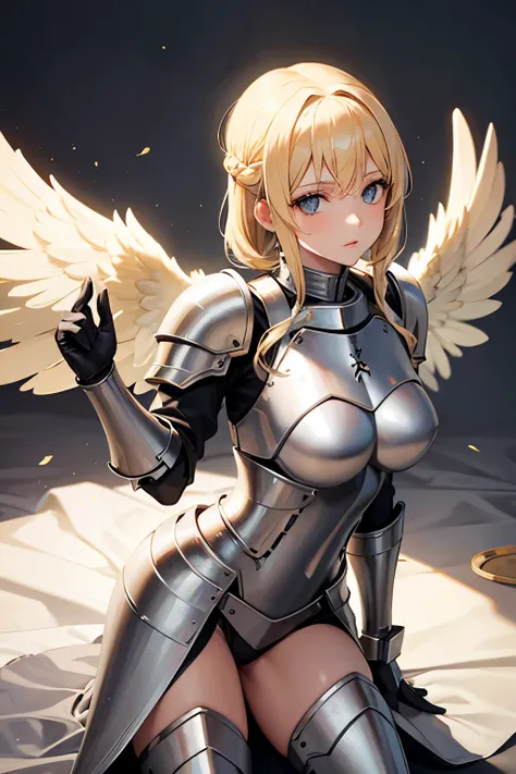 beautiful blonde angel woman in plate armor