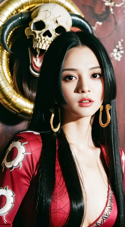 (((masterpiece+best quality+high resolution+ultra-detailed))), boa hancock, long silky black hair, high nose, sharp eyes, noble ...