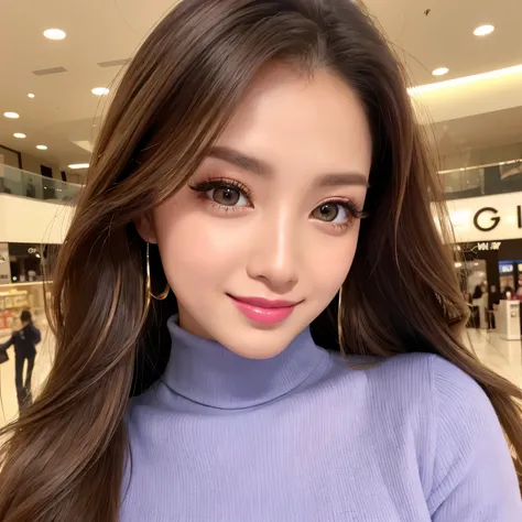 ((highest quality, table top, Super high resolution、the most complex and detailed depiction))、(Very bright lighting:1.1)、(Beautiful woman in a turtleneck sweater:1.1)、(long wavy hair:1.05), (accurate anatomy:1.1)、color contacts、perfect makeup、long eyelashe...