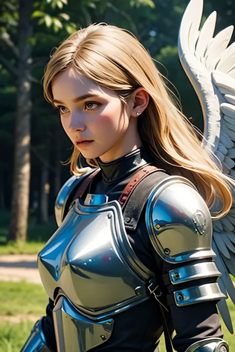 beautiful blonde angel woman in plate armor