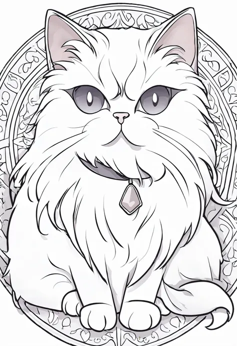 create a page from a stress-free coloring book, dedicated to the adorable persian cat breed. the style should be cartoonish, wit...